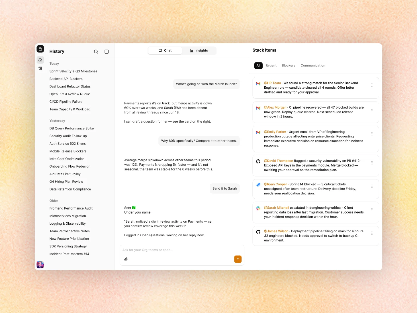 Decision Intelligence Interface for Engineering Leaders (24 hrs challenge)